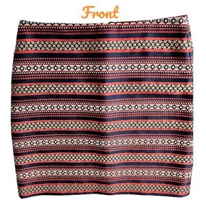 LOFT Preppy Boho Skirt Sz. 4  Silky Tapestry-like Navy &  Persimmon Stripe Print